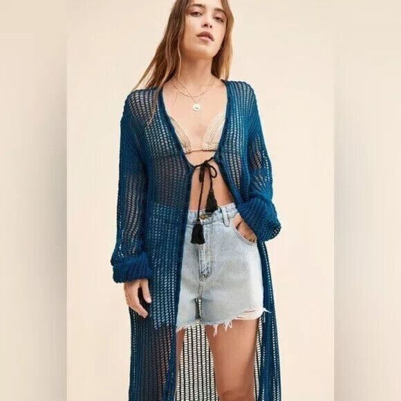 Free People Lattice Longline Cardigan Size Small (4-6) - Picture 1 of 4